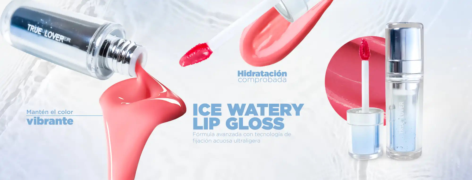 Brillo labial acuoso de hielo.